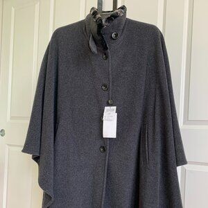 Irish Jimmy Hourihan Wool Cashmere Blend Knee Length Cape Gray Faux Fur NWT New